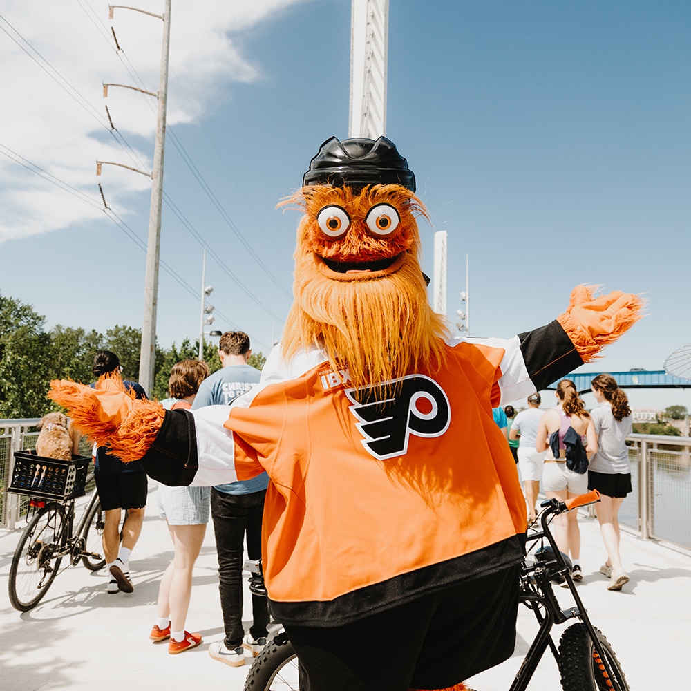 Gritty mascot on the Greenway