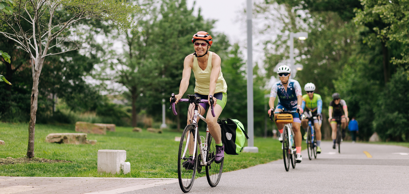 Cyclists on a path.