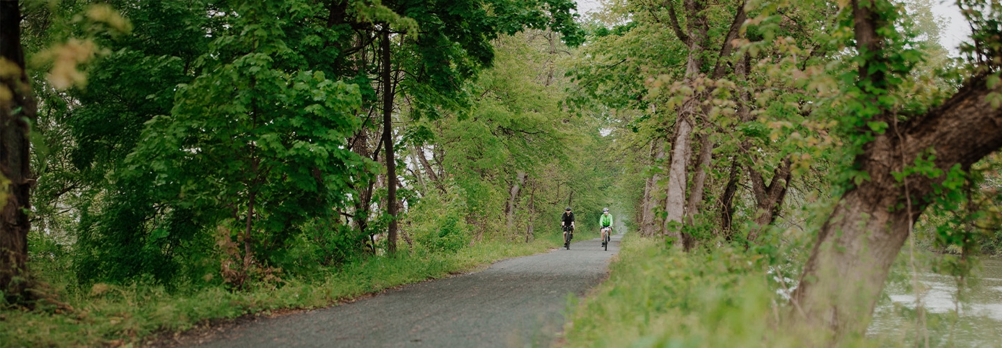 Two cyclists on towpath in New Jersey