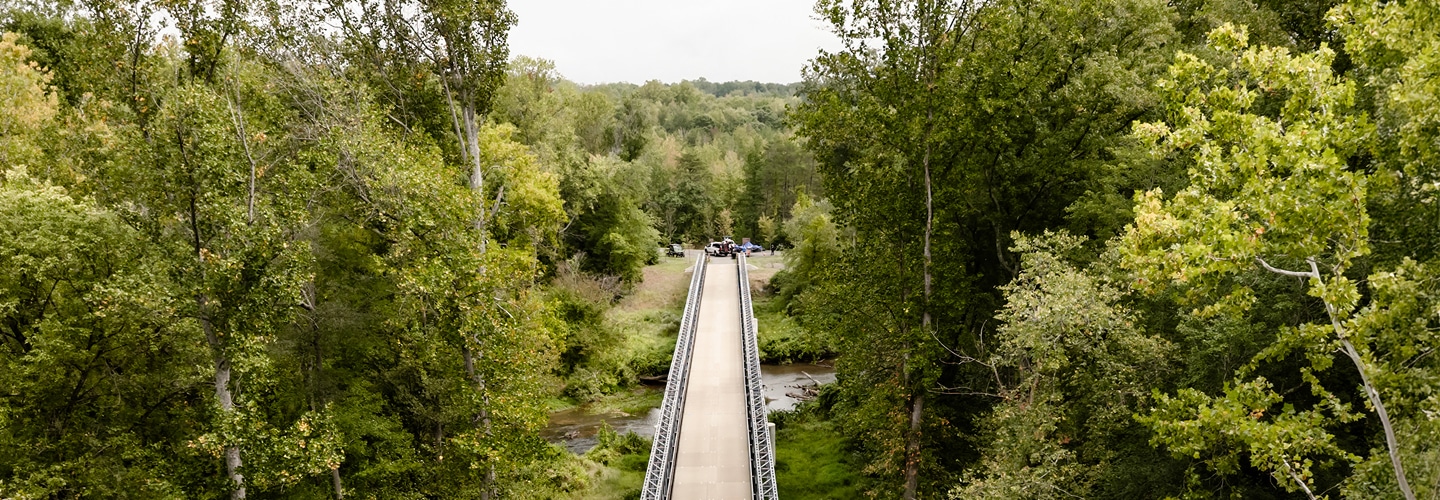 Drone photo of the WB&A trail over the Patuxent River