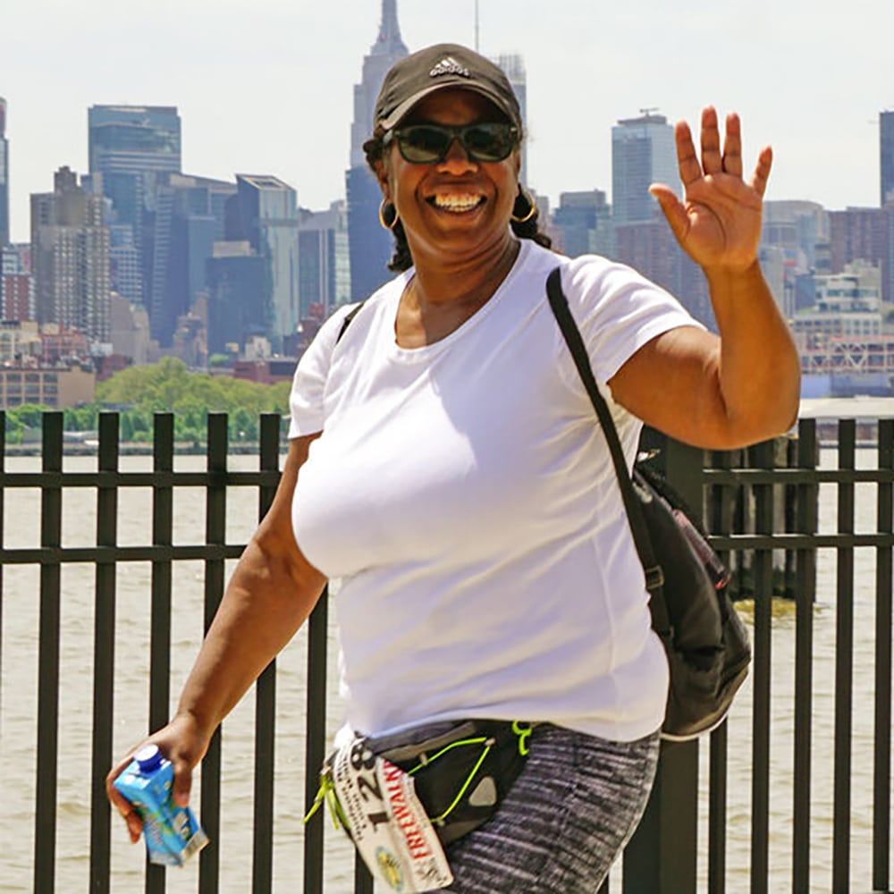 Smiling woman walking