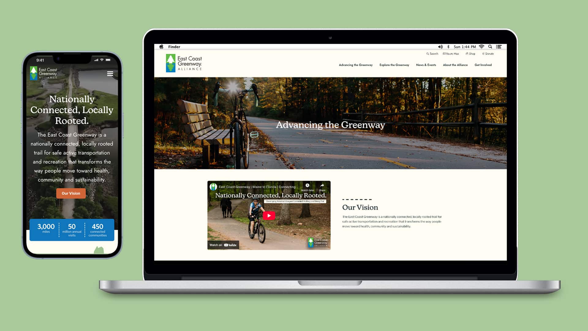 iPhone and laptop with greenway.org screenshots
