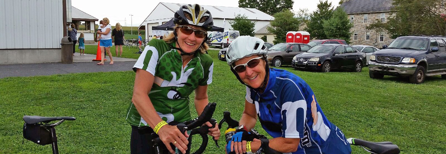 Two women cycling