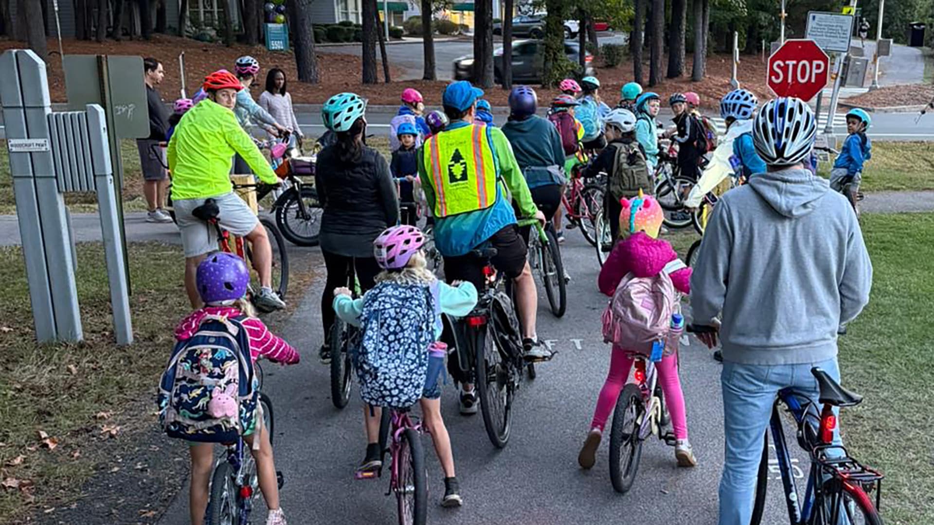 Children biking to school