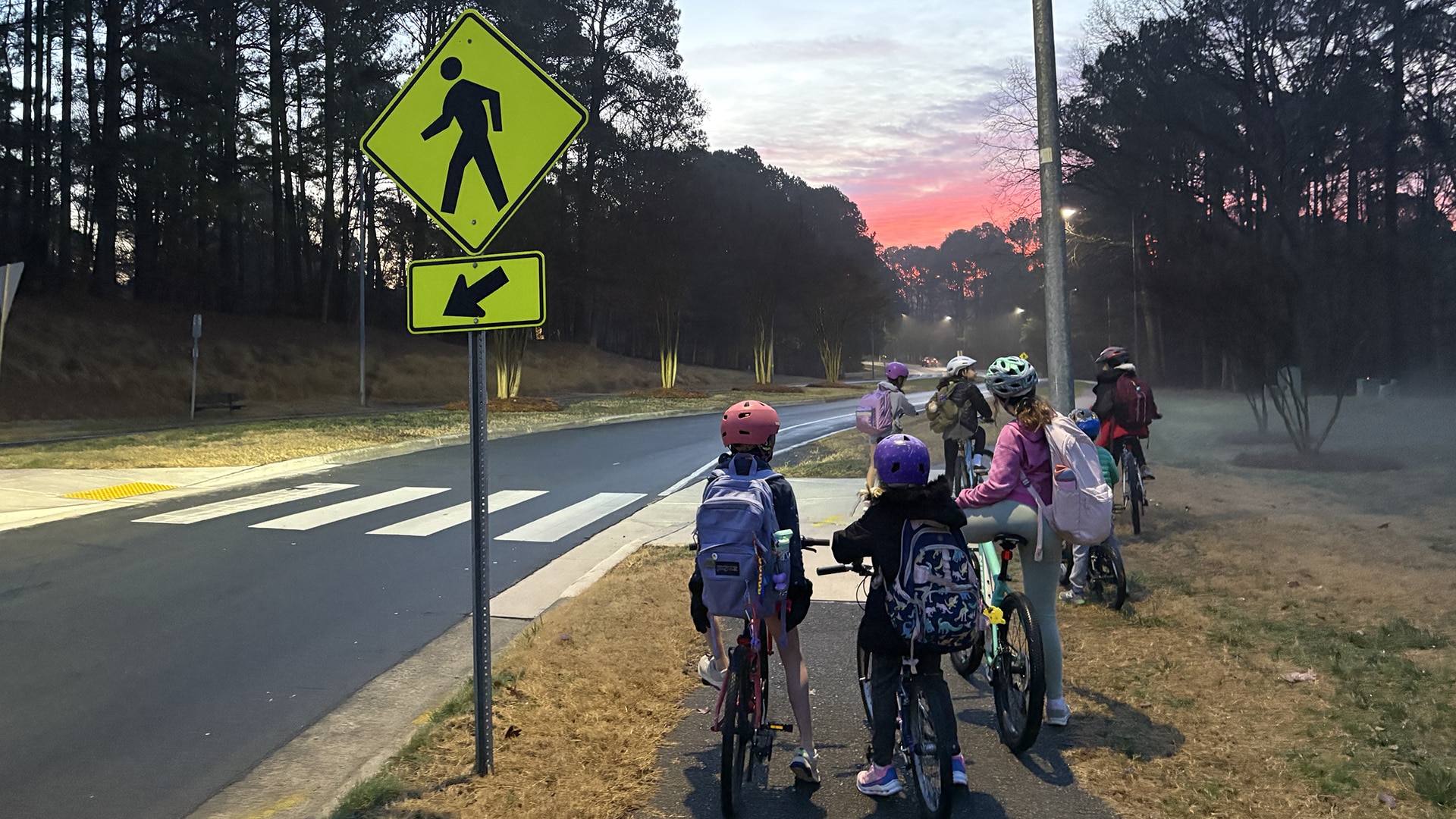 Children biking to school