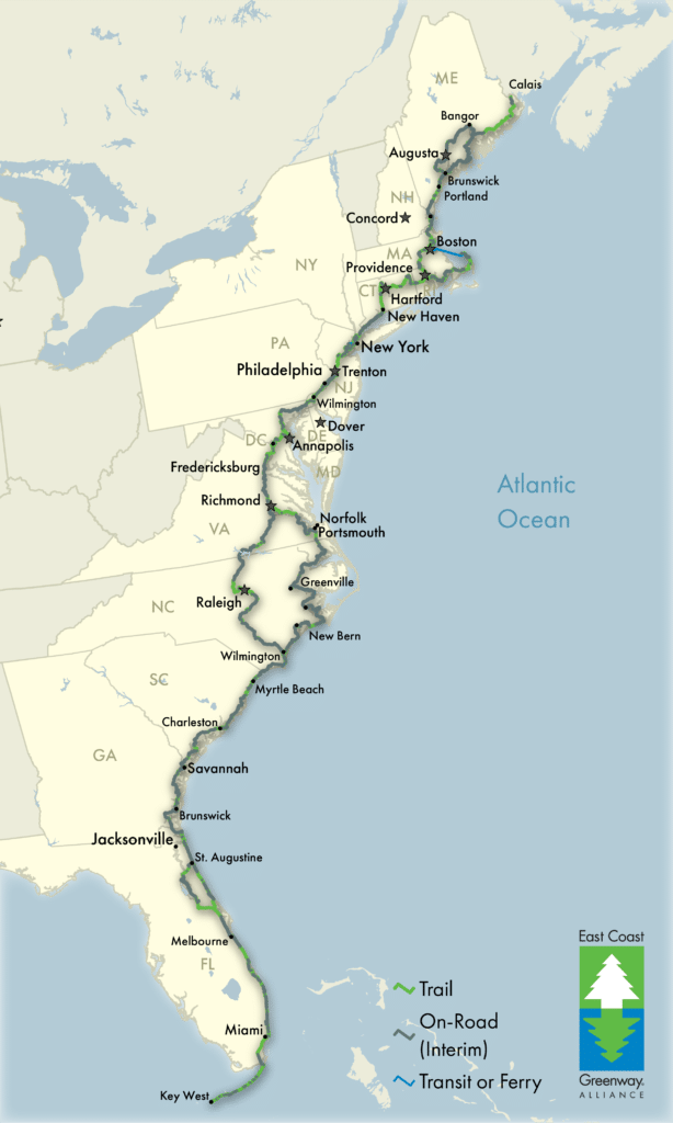 Full East Coast Greenway map