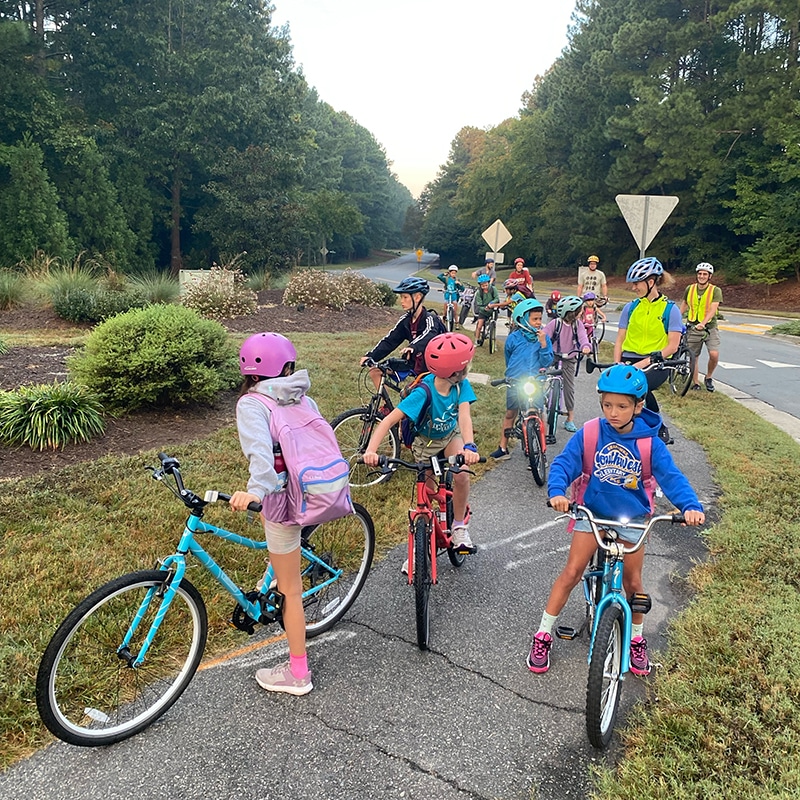 Kids biking to school