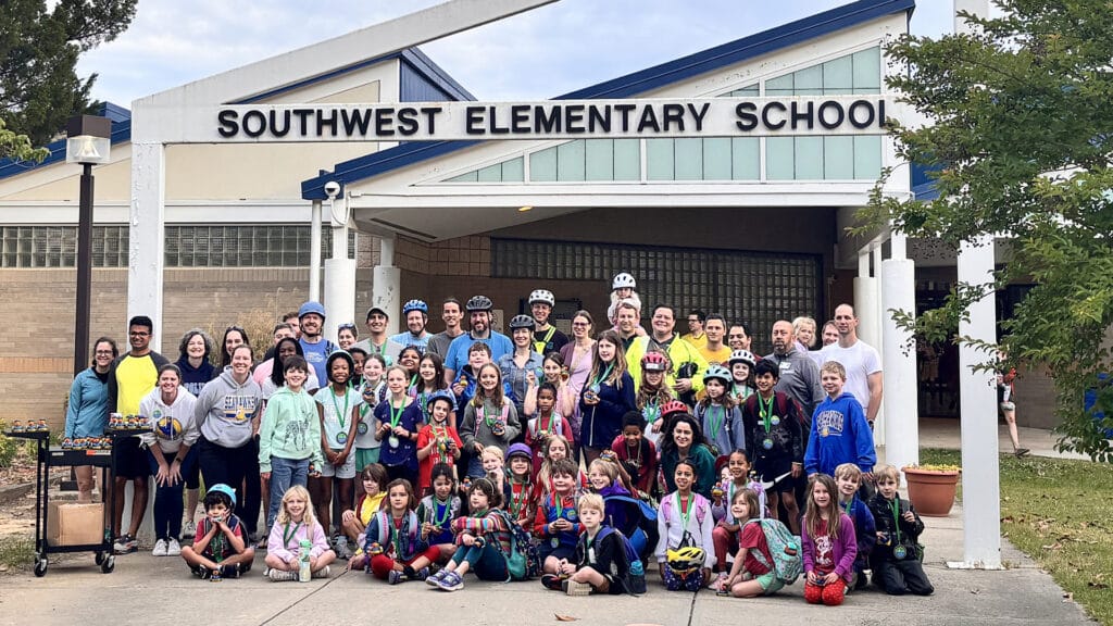 Large group of students who biked to school