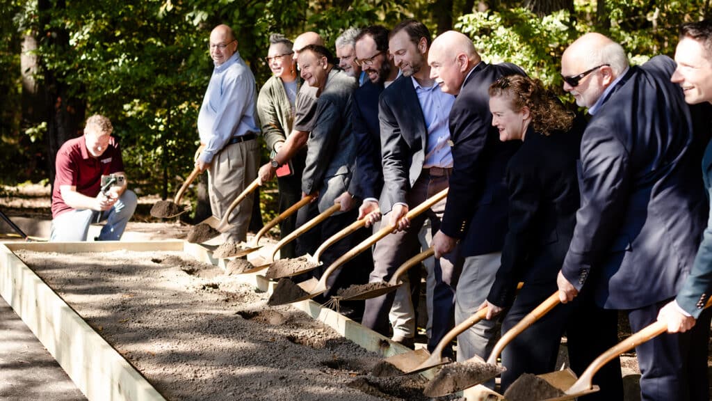 Shoveling dirt at Virginia groundbreaking